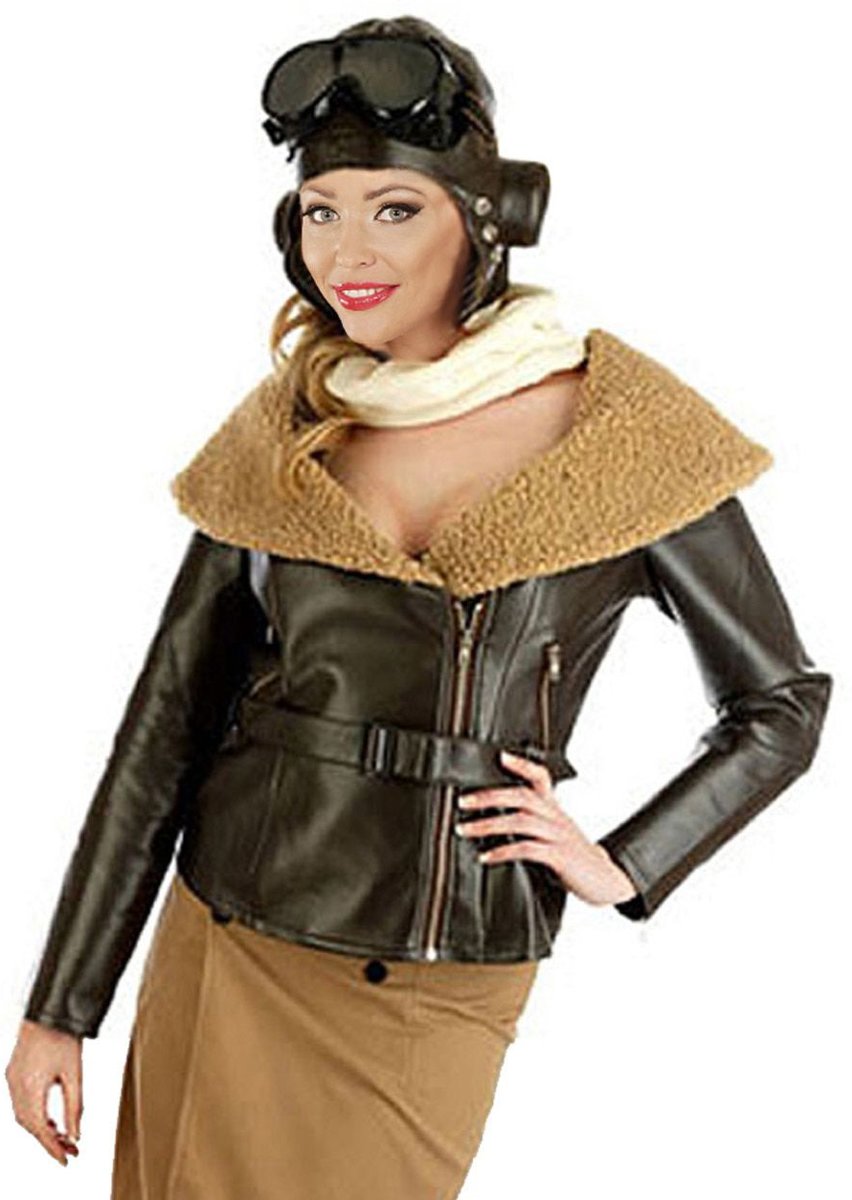 Piloot & Luchtvaart Kostuum | Retro Vliegenier Dame Amelia Earhart | Vrouw | Large | Carnaval kostuum | Verkleedkleding